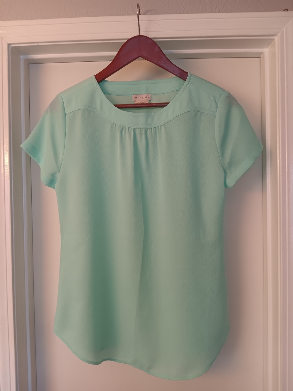 Van Heusen Light Green Short-Sleeve Blouse Everyday Wear